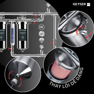 Hệ thống lọc nước đầu nguồn Geyser Ecotar được thiết kế dễ dàng bảo trì và thay lõi