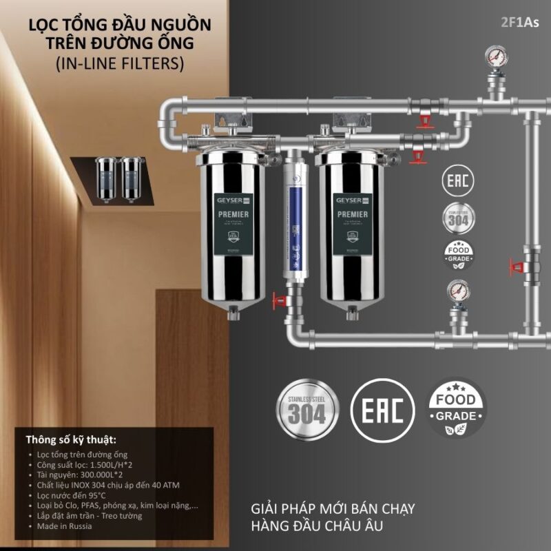 Hệ thống lọc nước đầu nguồn chung cư Geyser Ecotar 2F1As