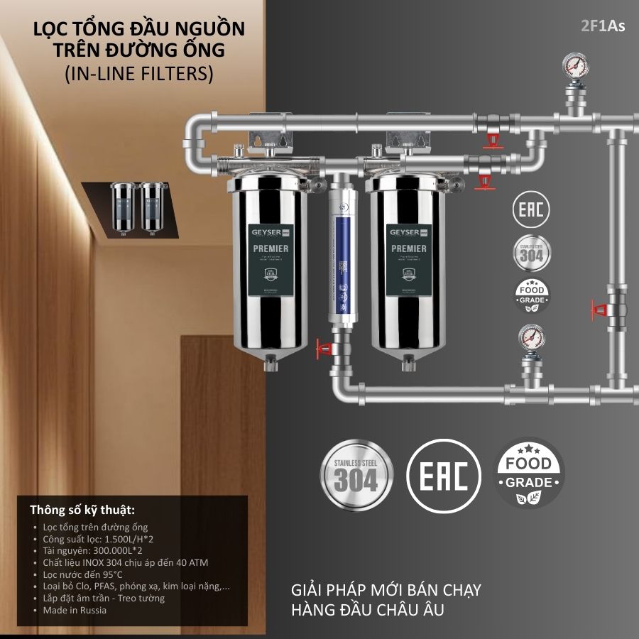 Hệ thống lọc nước đầu nguồn chung cư Geyser Ecotar 2F1As